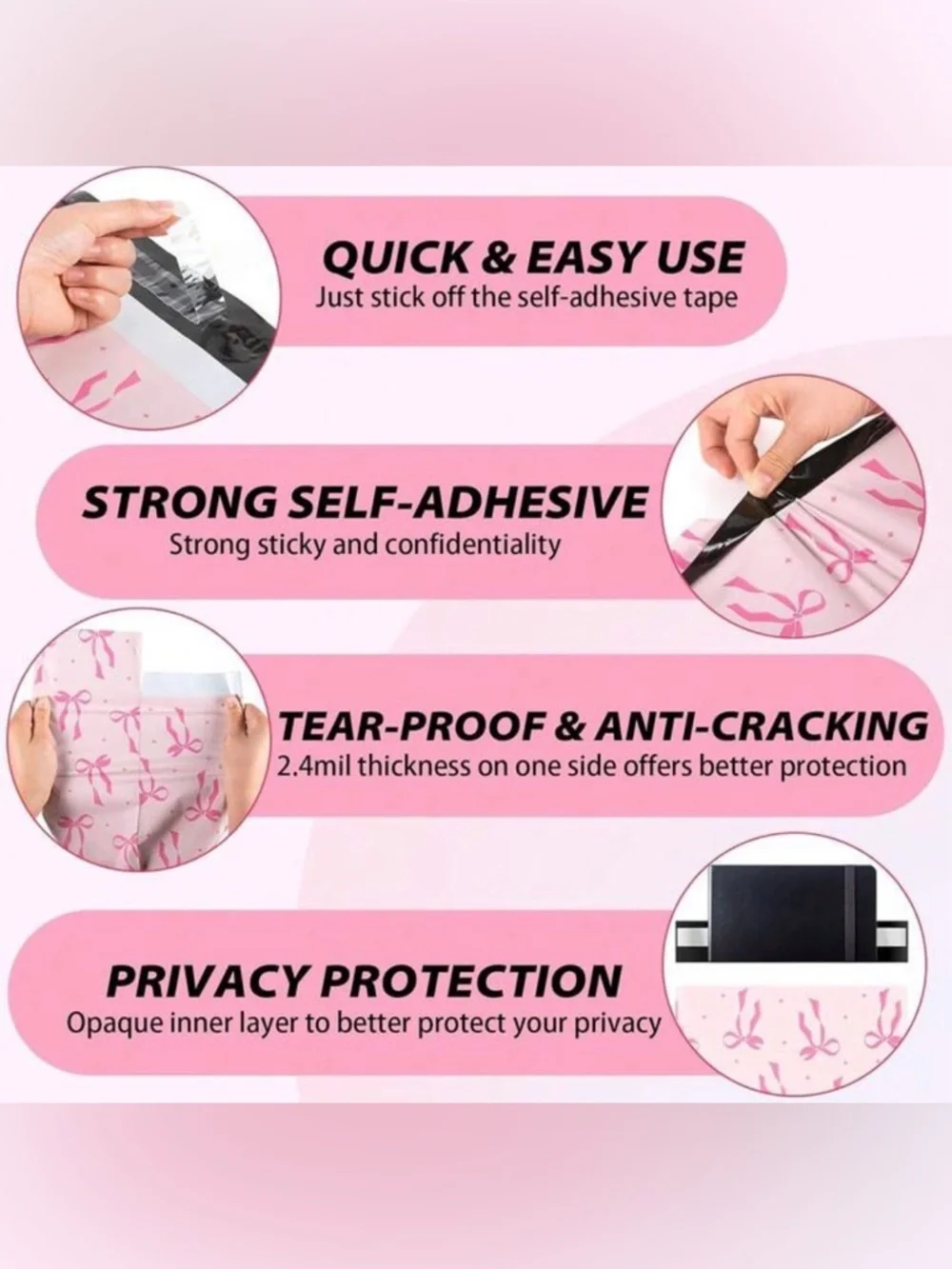 Set of 25 Pink Bow 10x13‎ Polymailers